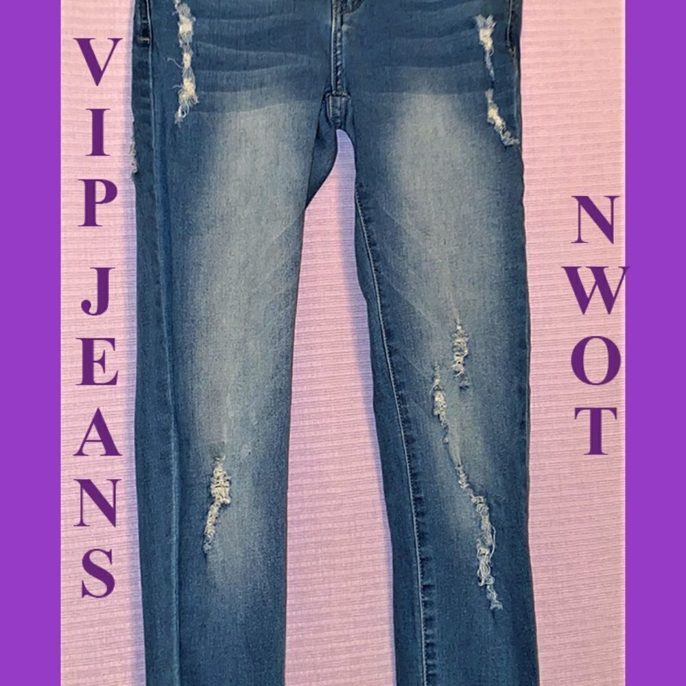 NWOT VIP Ripped Retro Vintage Designer Jeans Juniors Size 3/4 - Picture 3 of 10